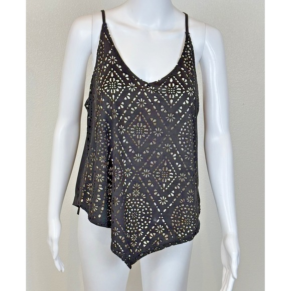 Soulmates Tops - Black‎ Eyelet Cutout Cami Tank Top Womens Size M Asymmetrical Hem Festival Indie